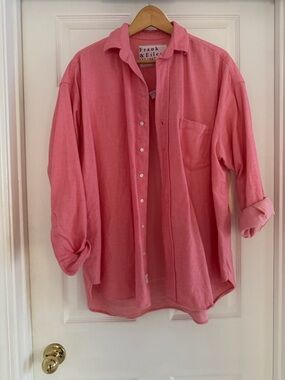 Frank & Eileen Shirley Coral Pink Button-Up Cotton Flannel Shirt - size S